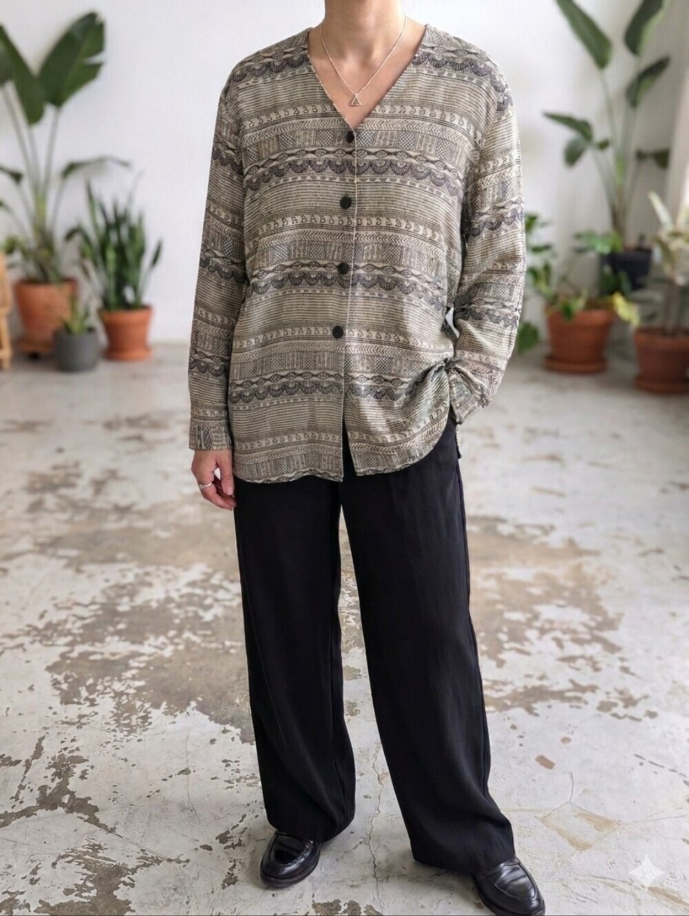 Vintage Beechers Brook Boho Artsy Button Front Blouse Tunic Oversized Small
